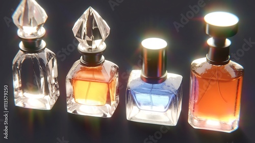 Arrangement of Assorted Elegant Glass Perfume Bottles in Attractive Display photo