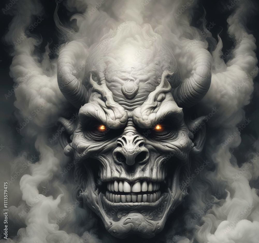 Illustration of devil spooky face in dramatic smoke. Illustration of devil spooky face in dramatic smoke.