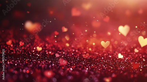 Romantic hearts and sparkling background create a warm atmosphere for love ce...