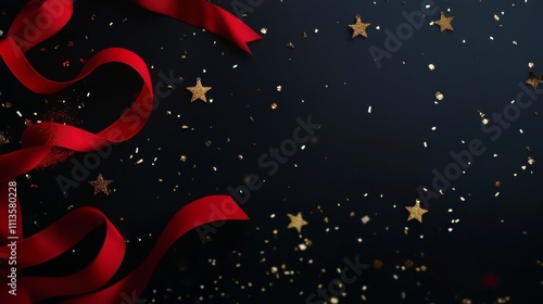 Elegant red ribbons and golden stars create a festive atmosphere for celebrat...