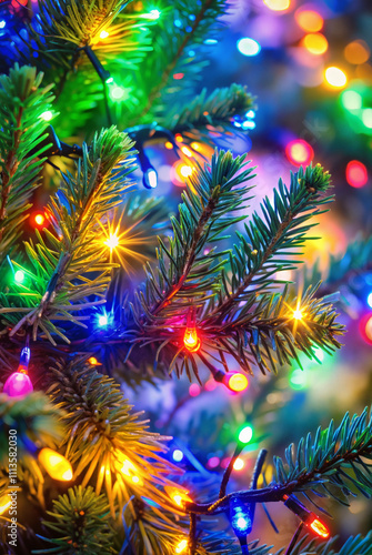 Wallpaper Mural Colorful Christmas tree with glowing fairy lights Torontodigital.ca