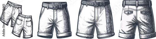 Print  shorts flat sketch technical cad drawing vector template