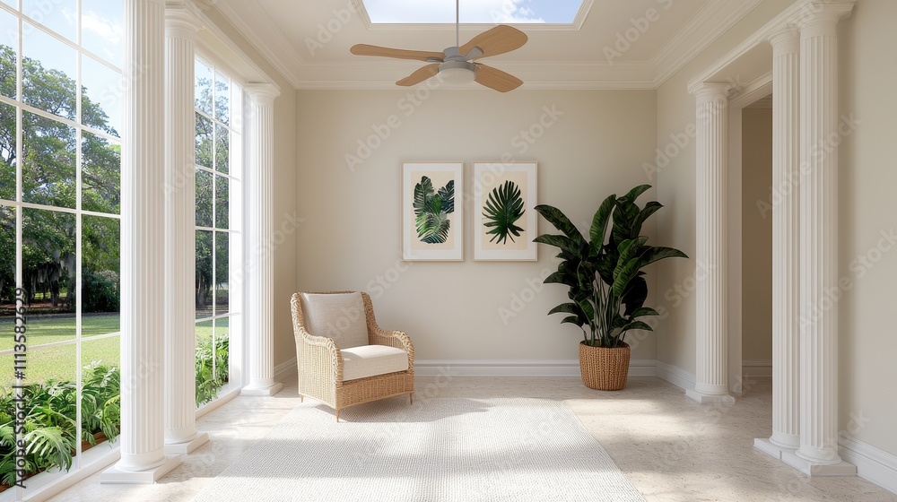 Bright and Airy Living Space with Natural Light and Greenery in Modern Design Bright and Airy Living Space with Natural Light and Greenery in Modern Design