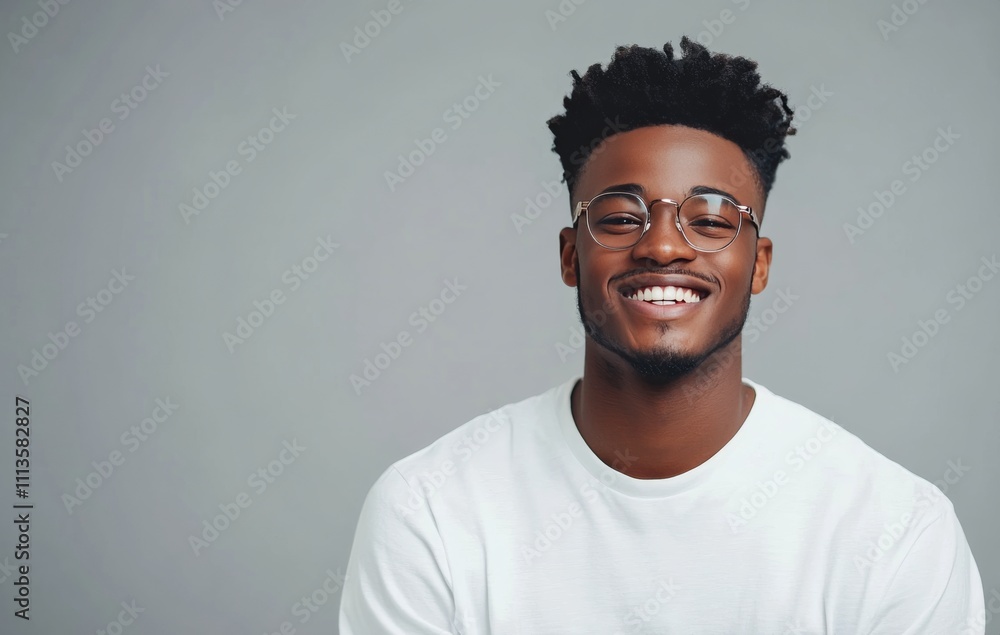 Smiling man dressed in white shirt with relaxed pose against gray background Smiling man dressed in white shirt with relaxed pose against gray background