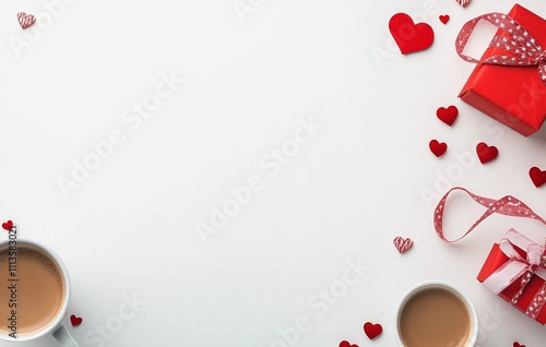 Warm beverages and heart decorations create a cozy atmosphere for a special o...