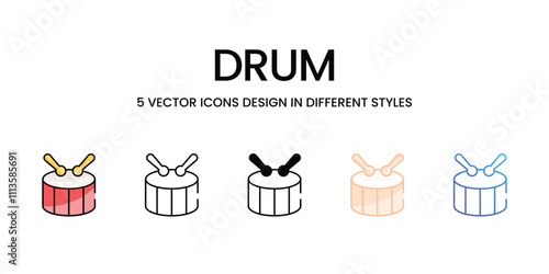 Drum icons set in different style vector stock illustration