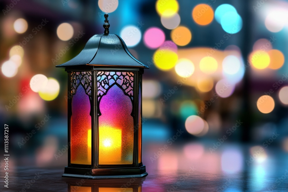 Ramadan Lantern with Candlelight and Bokeh Lights Ramadan Lantern with Candlelight and Bokeh Lights