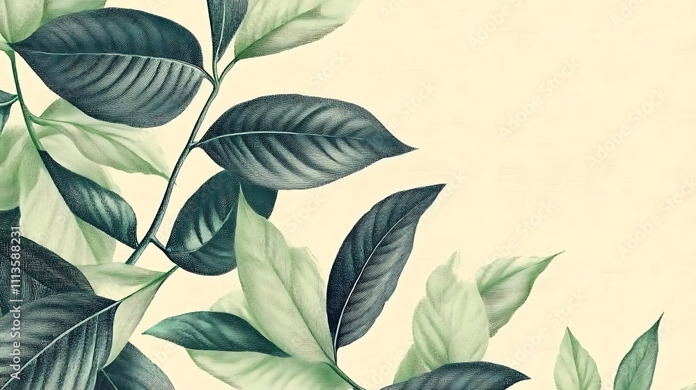 Green Plant and Leaf Pattern - Hand-Drawn Pencil Illustration of Natural Organic Design Green Plant and Leaf Pattern - Hand-Drawn Pencil Illustration of Natural Organic Design