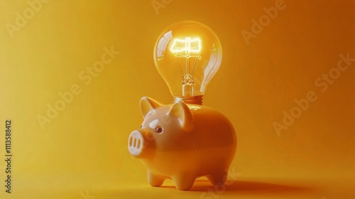 Piggy bank with light bulb representing savings and innovation in finance