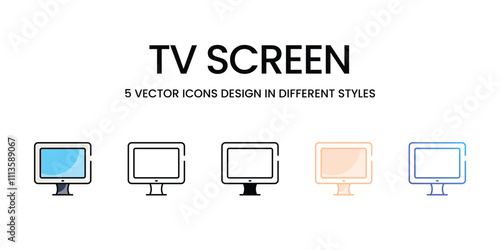 TV Screen icons set in different style vector stock illustration