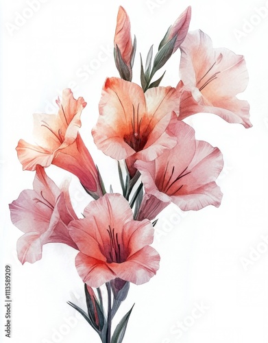 Beautiful pastel gladiolus flowers arranged elegantly against a light background