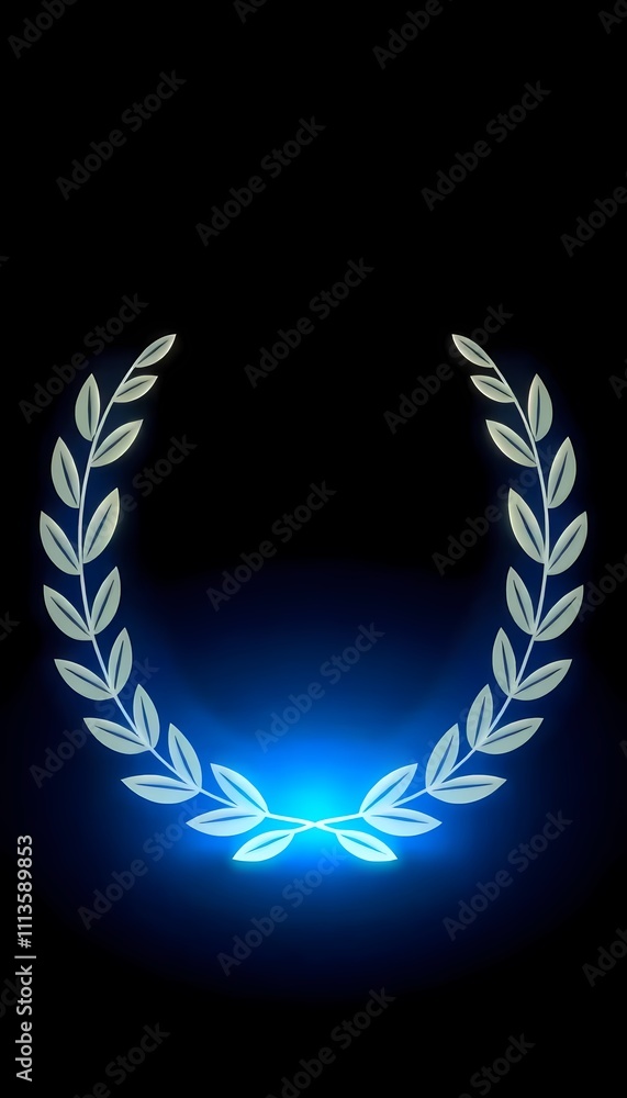 Obraz premium Blue Glowing Laurel Wreath Background