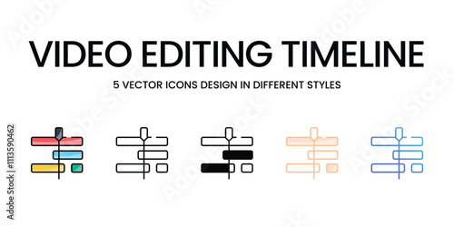 Video Editing Timeline icons set in different style vector stock illustration