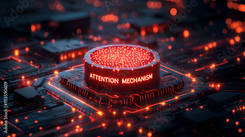 Illuminated Circuit Board with Attention Mechanism and Transformers in Modern AI Technology Design