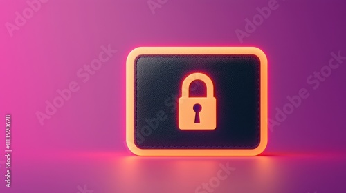 Mobile payment and authentication, A sleek padlock icon glows against a vibrant purple background, symbolizing security and protection in the digital realm.