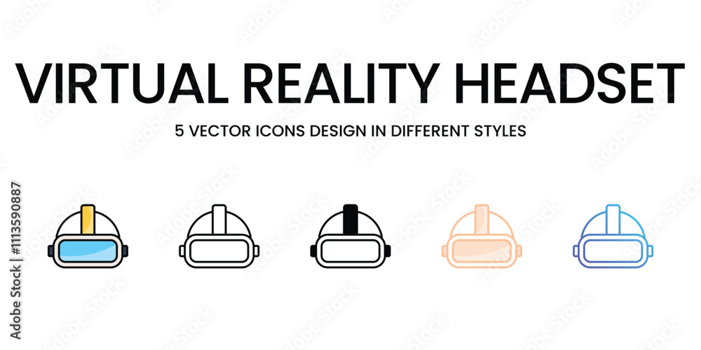 Virtual Reality Headset icons set in different style vector stock illustration Virtual Reality Headset icons set in different style vector stock illustration