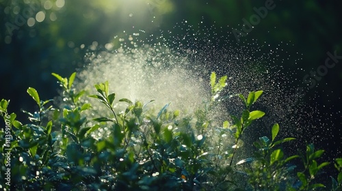 Refreshing Green: Nature's Embrace in a Burst of Water