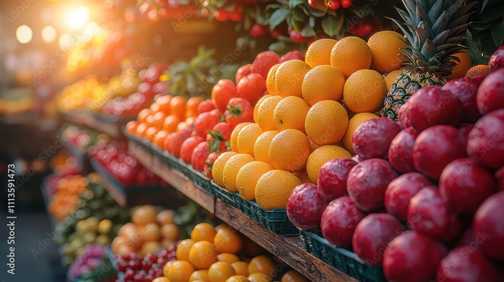 Vibrant Tropical Fruit Display at Local Farmer s Market Vibrant Tropical Fruit Display at Local Farmer s Market