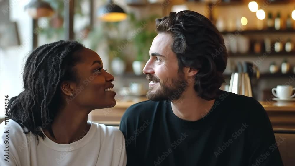A man and a woman are sitting at a table in a restaurant A man and a woman are sitting at a table in a restaurant