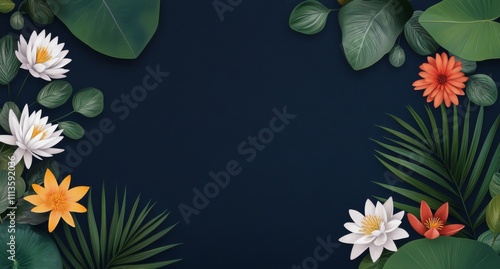 Colorful floral arrangement with leaves on a dark background for creative des...