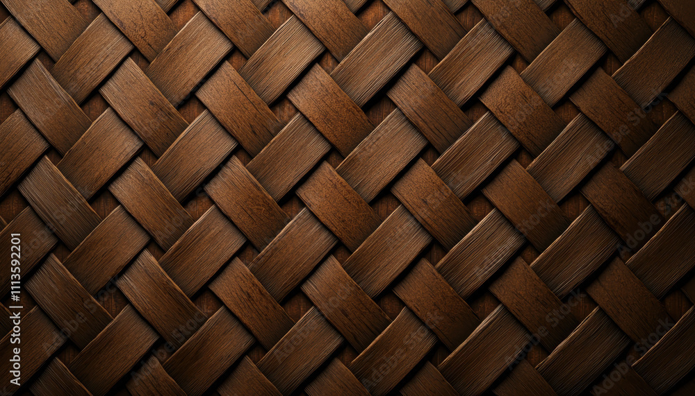 Intricate bamboo textures forming woven pattern in rich brown tones