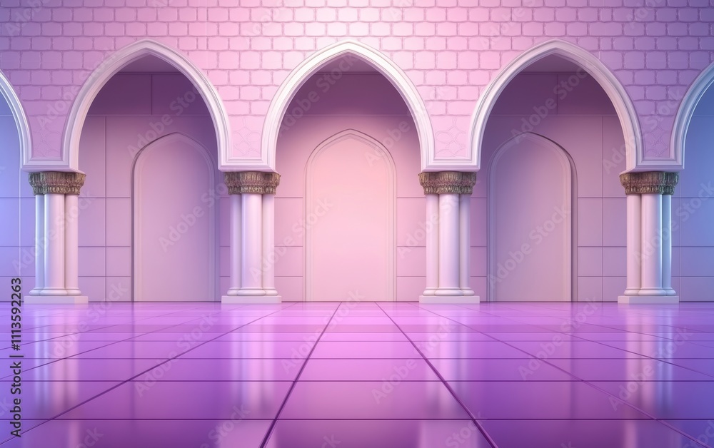 Fototapeta premium Back Wall with Three Arches and Columns in Islamic Style