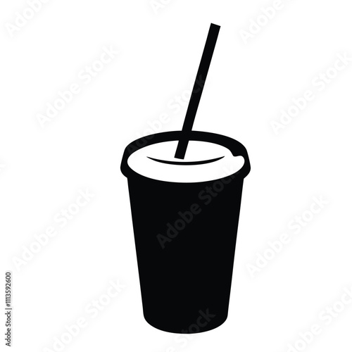 A black cup with a straw in it