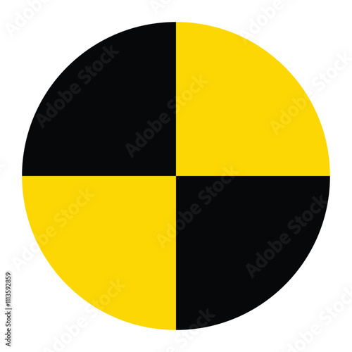 Crash test vector icon. Black and yellow color circle isolated on white background.