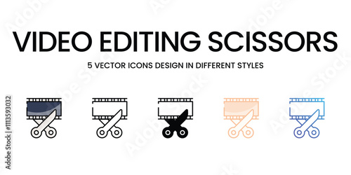 Video Editing Scissors icons set in different style vector stock illustration