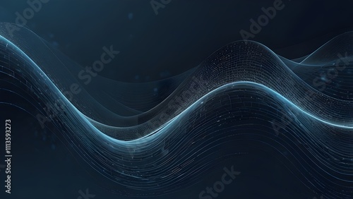 Abstract blue background with waves and curves. 21 to 9 aspect ratio. Generative AI