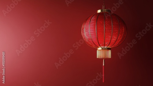 Elegant red lantern hanging against a vibrant wall with warm illumination