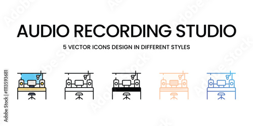 Audio Recording Studio icons set in different style vector stock illustration