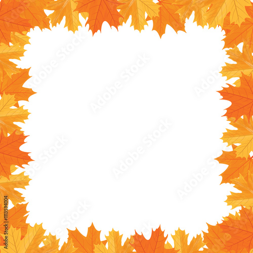 Autumn leaves frame. Seamless orange autumn falling leaves frame for shopping sale and  social media promotion