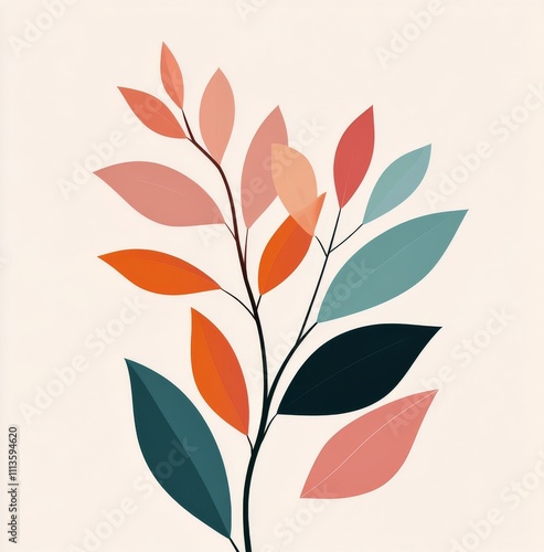 Vibrant leaves in various colors arranged artistically on a light background
