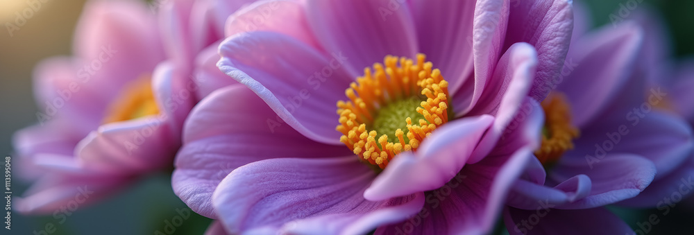 Fototapeta premium Close-up of a pink flower with a vibrant yellow center