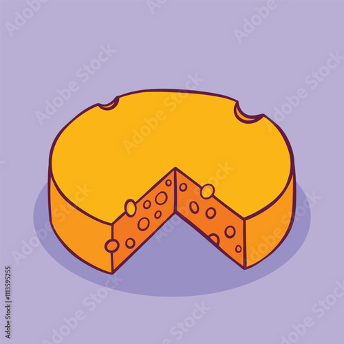 Round Cheese slice cartoon hand drawn illustration