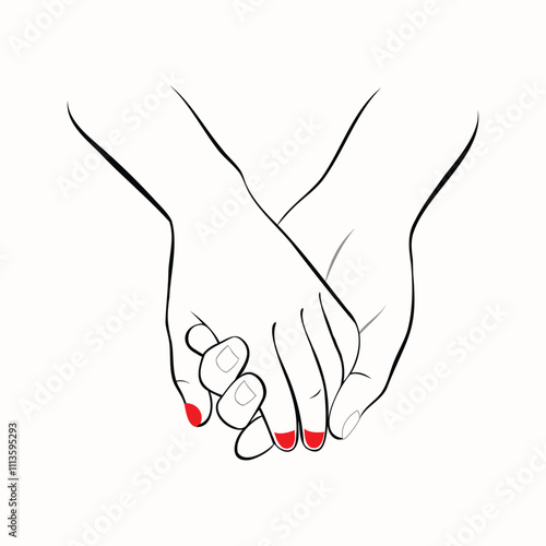 Two hands holding each other in a Valentine-style outline vector art. 