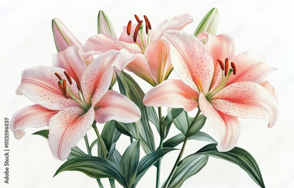 Delicate pink lilies arranged elegantly in a vibrant floral display during springtime Delicate pink lilies arranged elegantly in a vibrant floral display during springtime