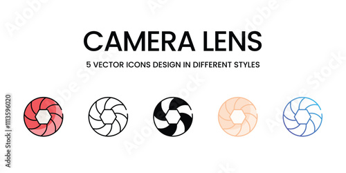 Camera Lens icons set in different style vector stock illustration
