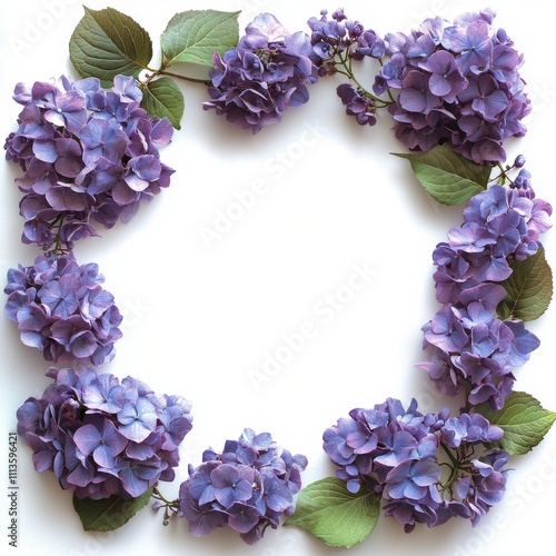 Beautiful watercolor illustration of hydrangea flowers arranged in a decorati...