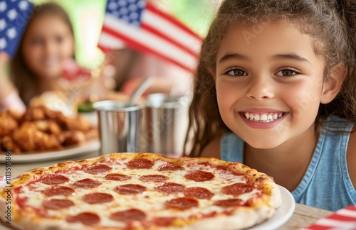 Friends enjoying pepperoni pizza at an outdoor gathering with drinks and snacks
