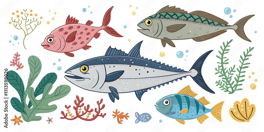 Fototapeta premium Cartoon Fish Set