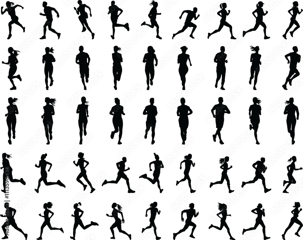 Runners, Black silhouette digital clipart
