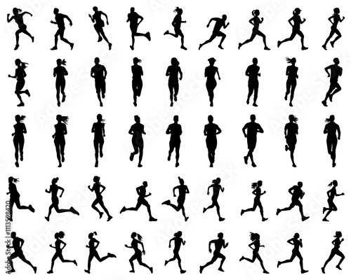 SVG Runners, Black silhouette digital clipart