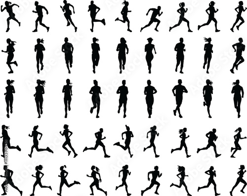 Runners, Black silhouette digital clipart