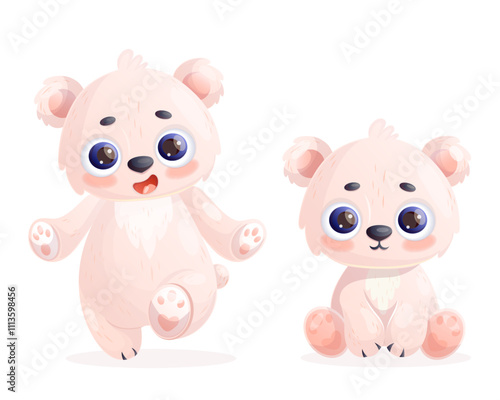 Cute white polar bear. Cartoon animal character. Vector illustration. Kids collection. Polar Bear Day