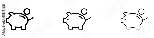 Piggy bank icons in tree different stroke sizes