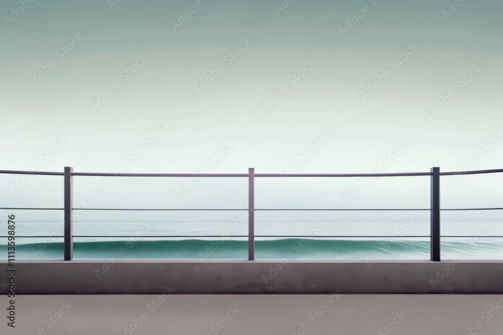 Naklejka premium Minimalist Ocean Pier with Open Sky and Railing View