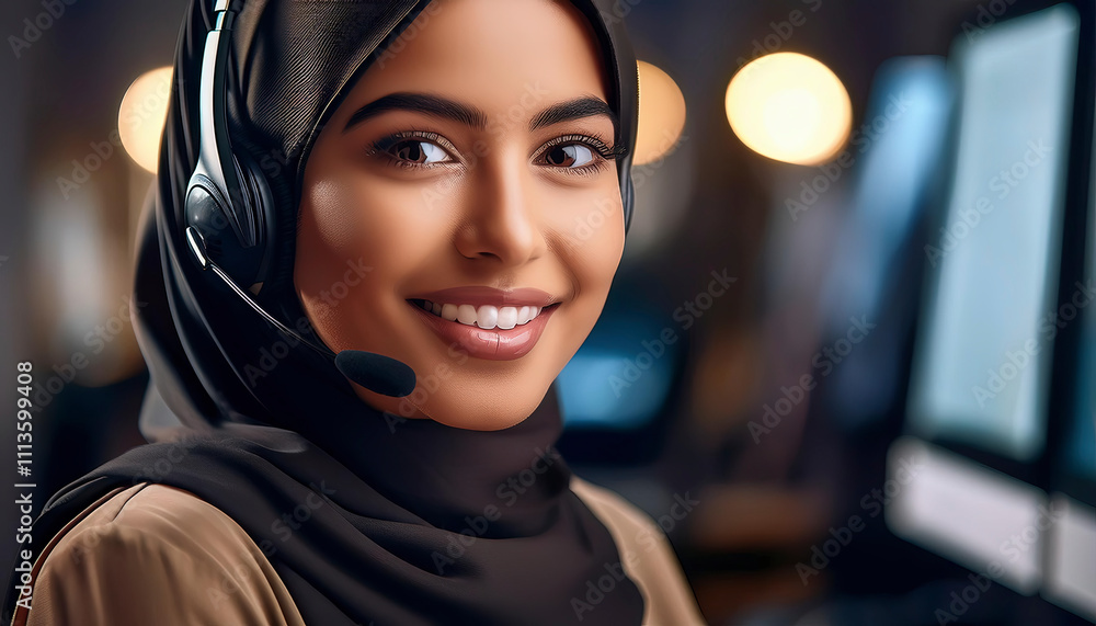 a smiling young female call center employee a smiling young female call center employee