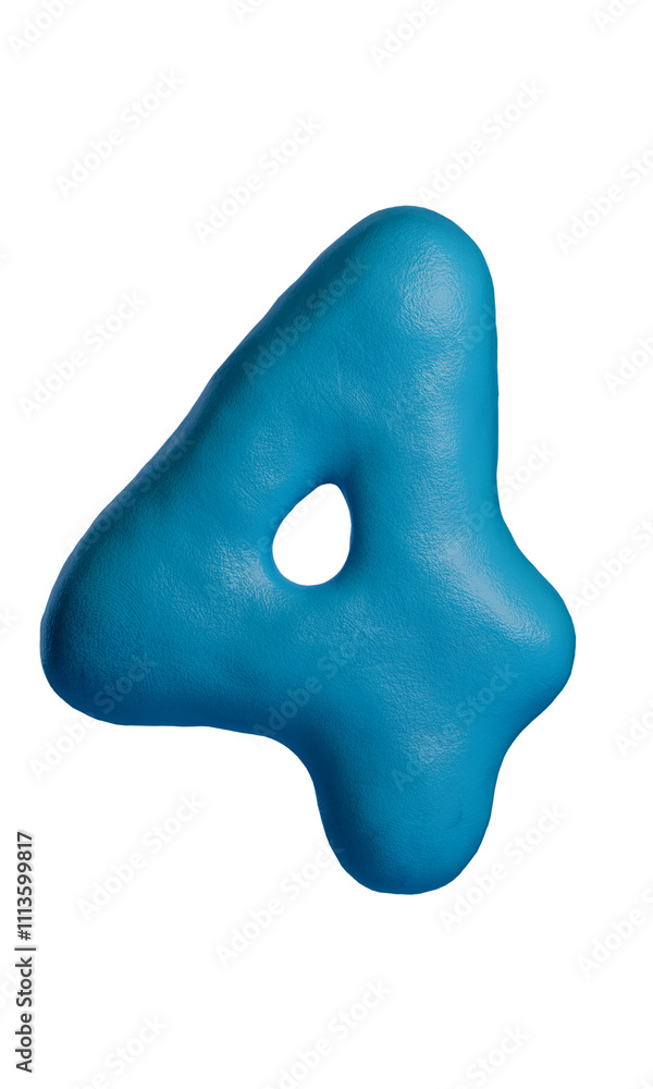 3D blue number four with realistic clay texture, mimicking handcrafted plasticine design. Digit 4 Isolated on white background, ideal for creative projects, advertising, education, and playful designs 3D blue number four with realistic clay texture, mimicking handcrafted plasticine design. Digit 4 Isolated on white background, ideal for creative projects, advertising, education, and playful designs